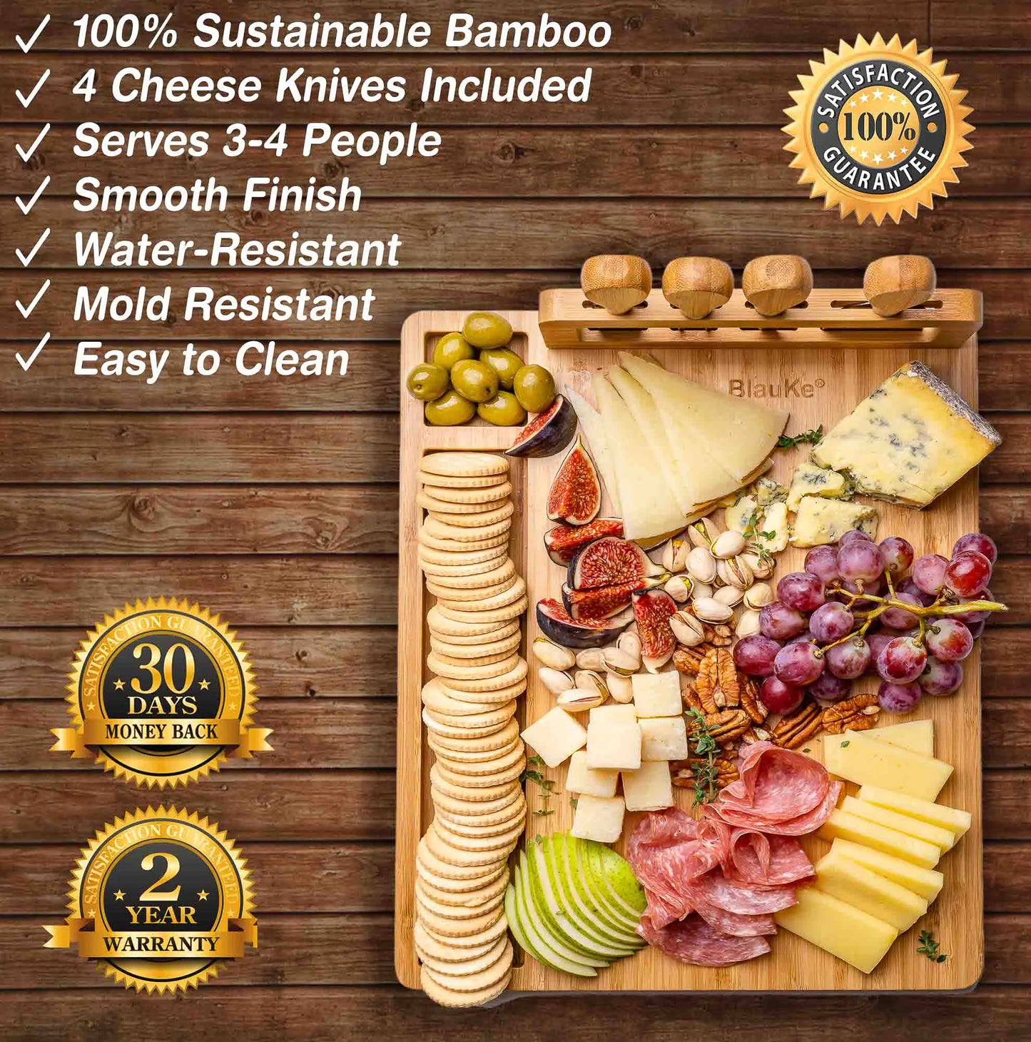 Bamboo Charcuterie Board & Knife Ensemble - 14x11 inch