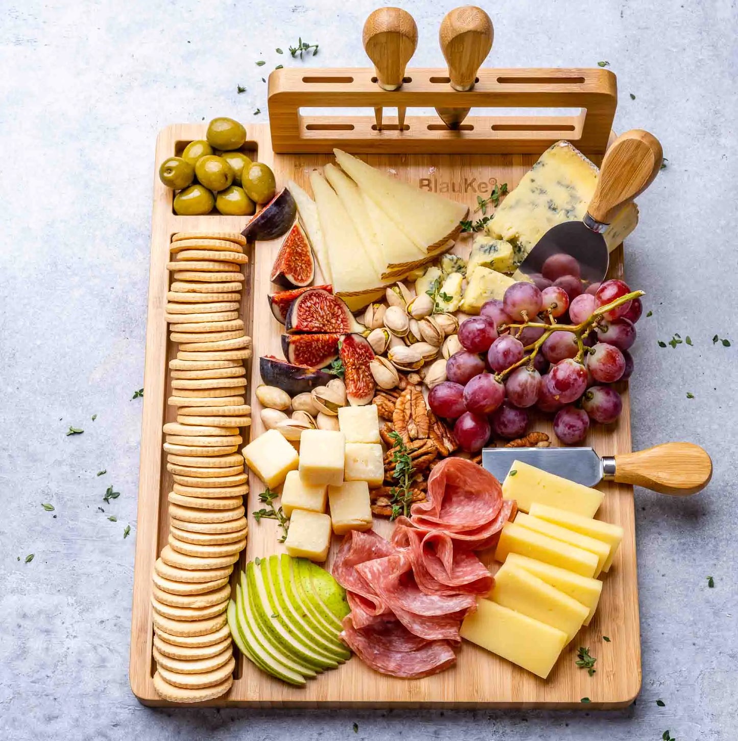 Bamboo Charcuterie Board & Knife Ensemble - 14x11 inch