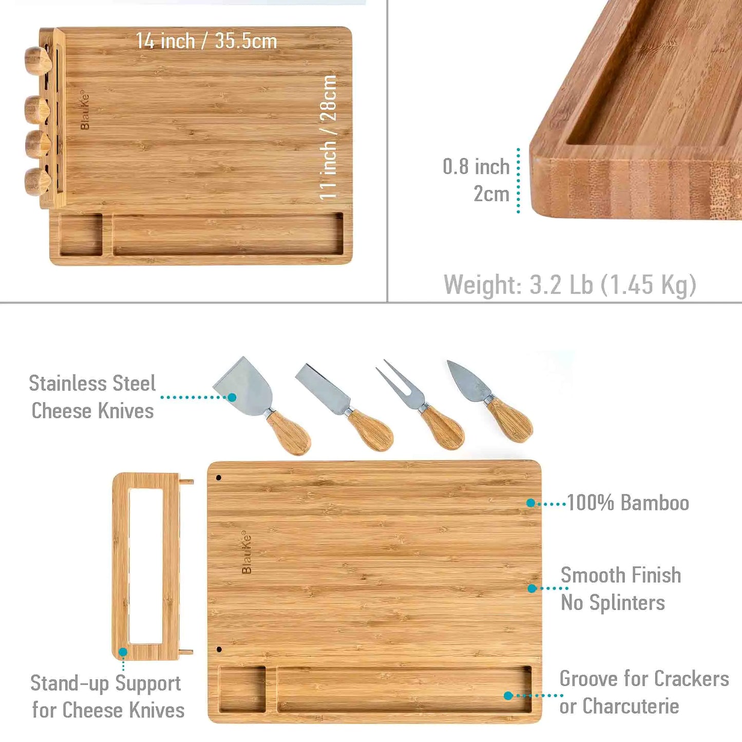 Bamboo Charcuterie Board & Knife Ensemble - 14x11 inch