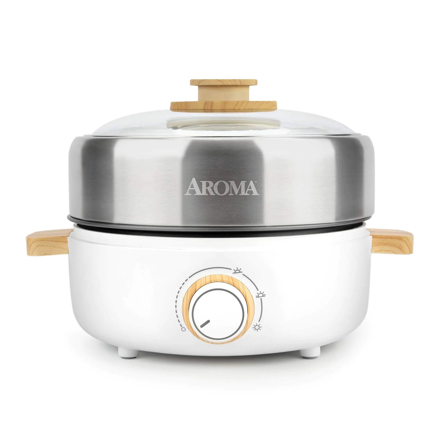Aroma DualCook Indoor Grill and Hot Pot with Bamboo Handles - 2.5L